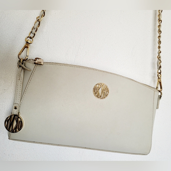 DKNY Bryant Park 100%Cow Saffiano Leather Crossbody Bag Taupe Gray 11"×6"×2" - Picture 12 of 16